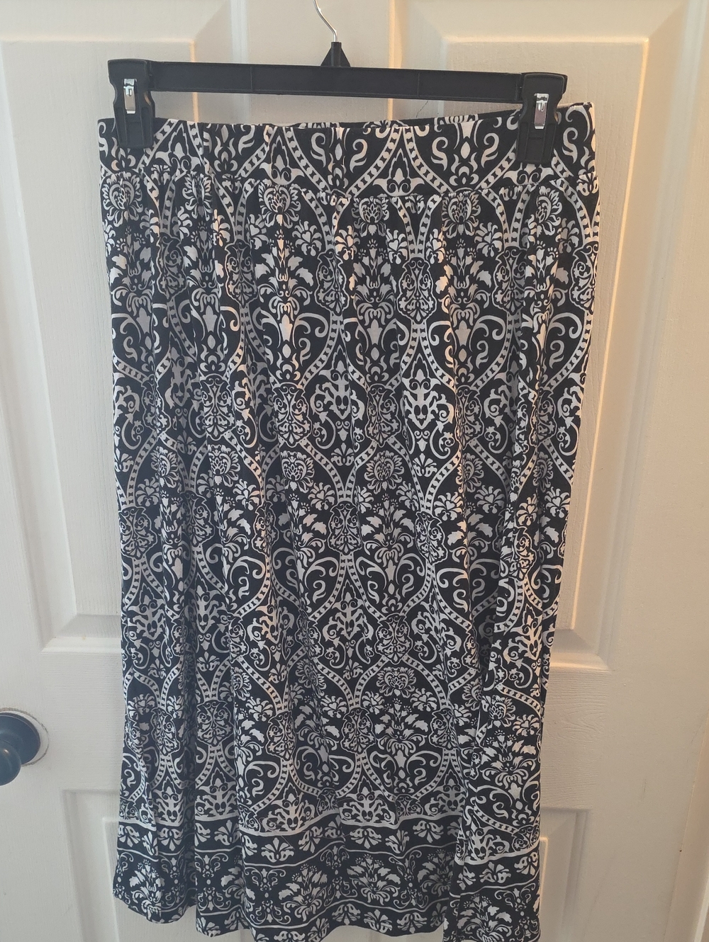 Kim Rogers Black and White Maxi Skirt with Damask Print